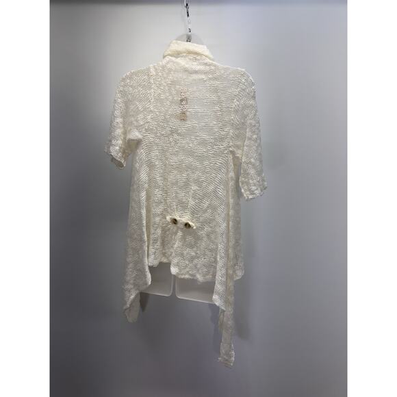 Decree SOFT Cardigan Sweater Ivory Draped Sides Short Sleeve Women’s Size L, NWT - Picture 2 of 8